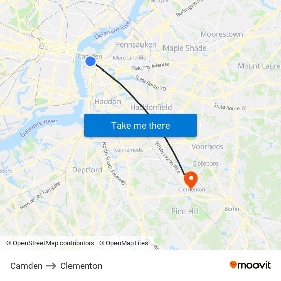 Camden to Clementon map