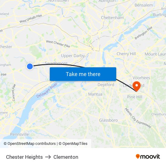 Chester Heights to Clementon map