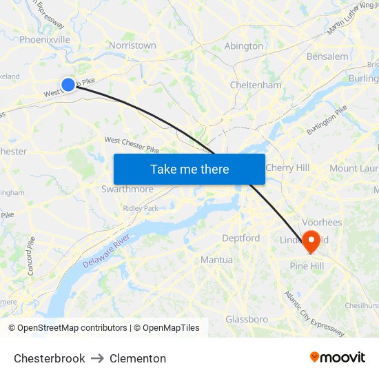 Chesterbrook to Clementon map