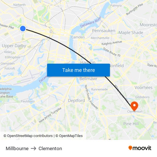 Millbourne to Clementon map