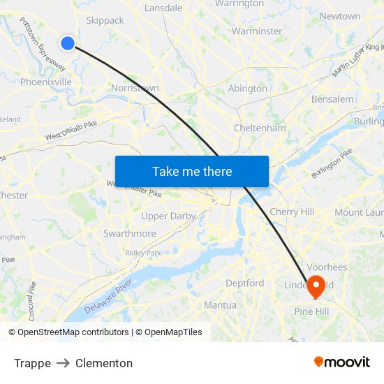 Trappe to Clementon map