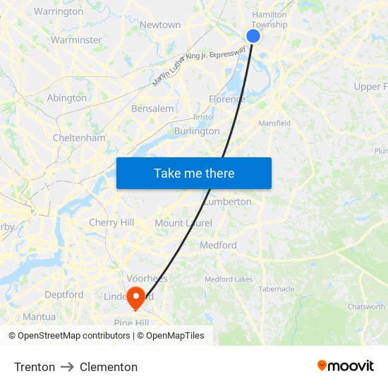 Trenton to Clementon map