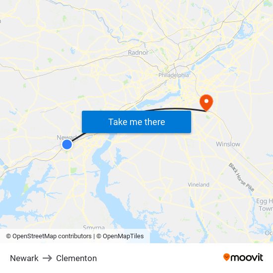 Newark to Clementon map