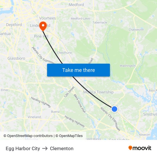 Egg Harbor City to Clementon map