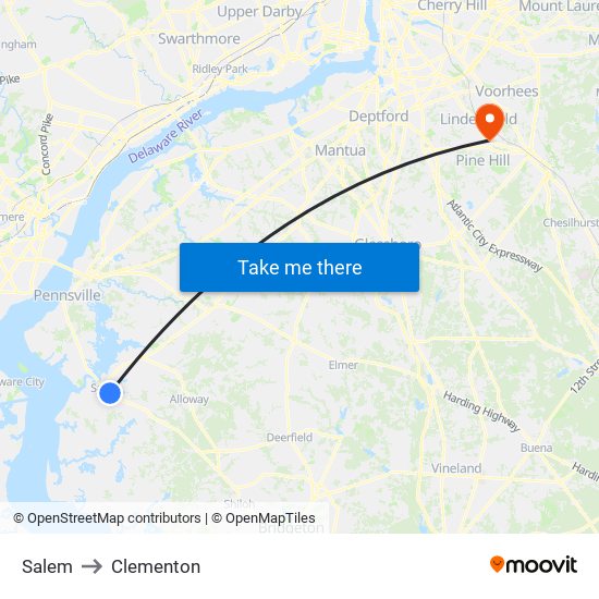 Salem to Clementon map