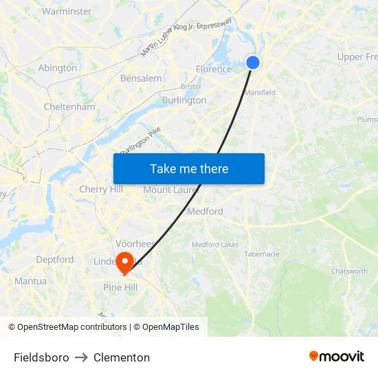 Fieldsboro to Clementon map