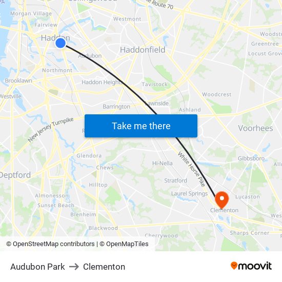 Audubon Park to Clementon map