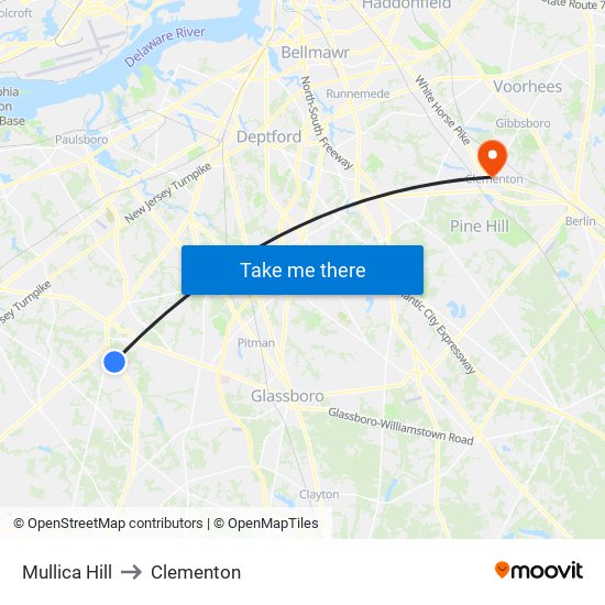 Mullica Hill to Clementon map