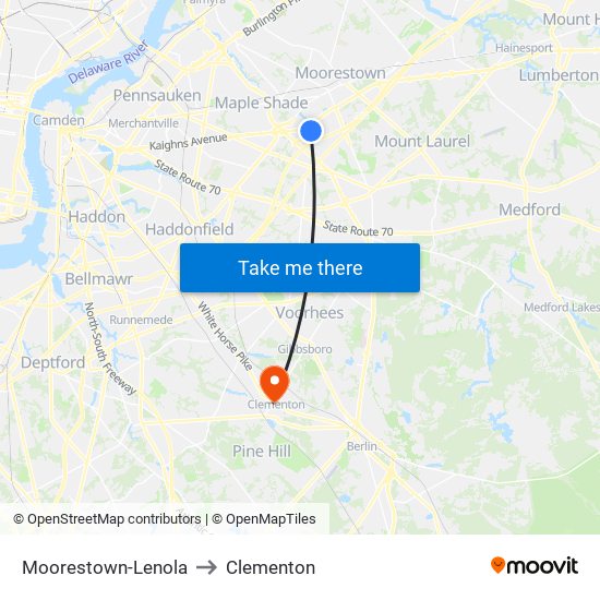 Moorestown-Lenola to Clementon map