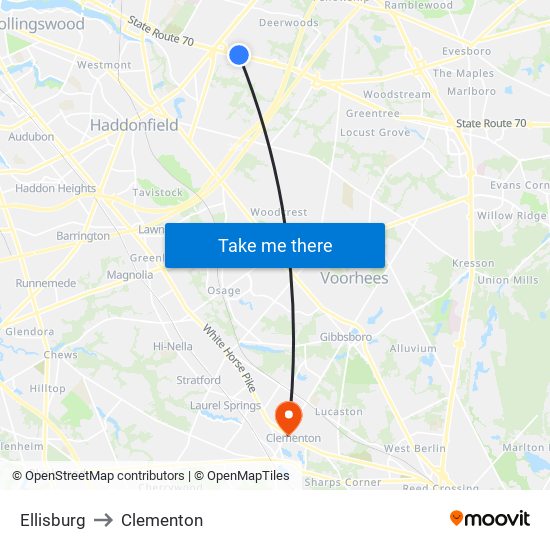 Ellisburg to Clementon map