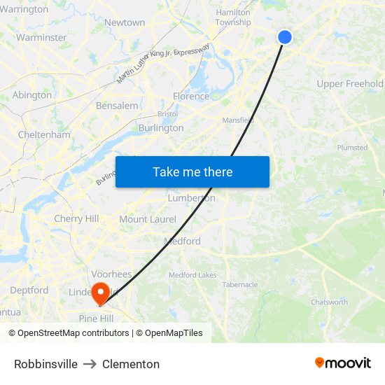 Robbinsville to Clementon map