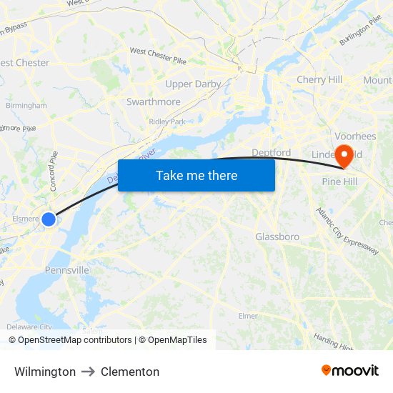 Wilmington to Clementon map