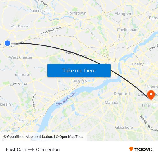 East Caln to Clementon map