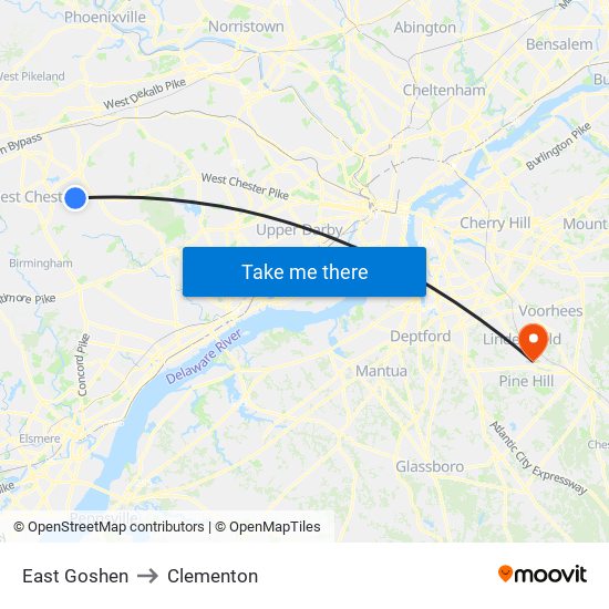 East Goshen to Clementon map