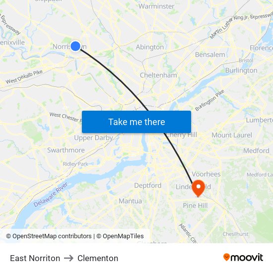 East Norriton to Clementon map