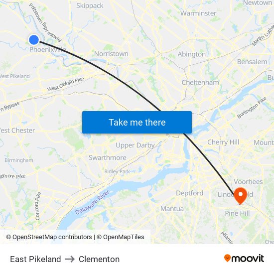 East Pikeland to Clementon map