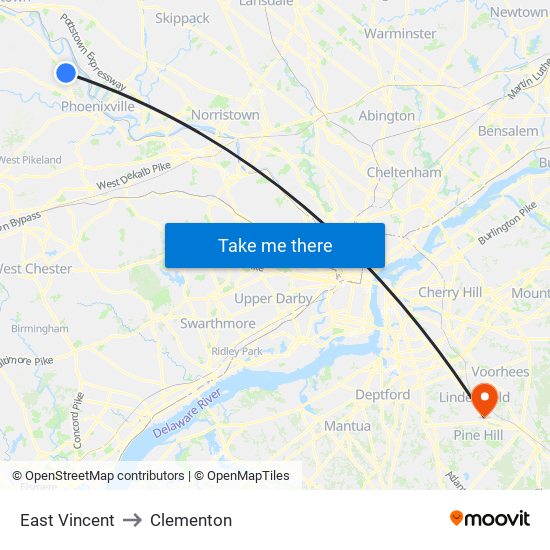 East Vincent to Clementon map