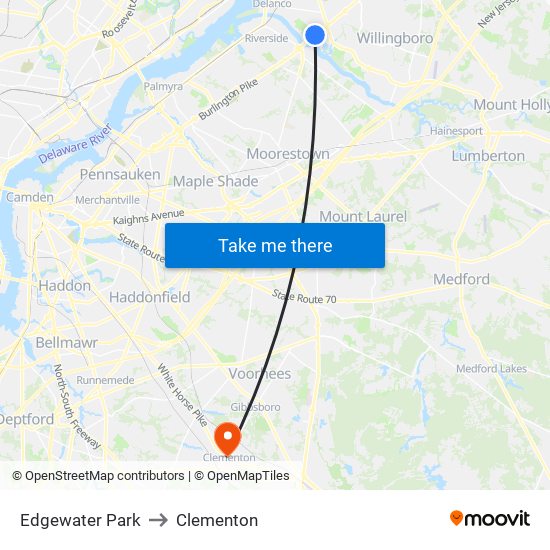 Edgewater Park to Clementon map