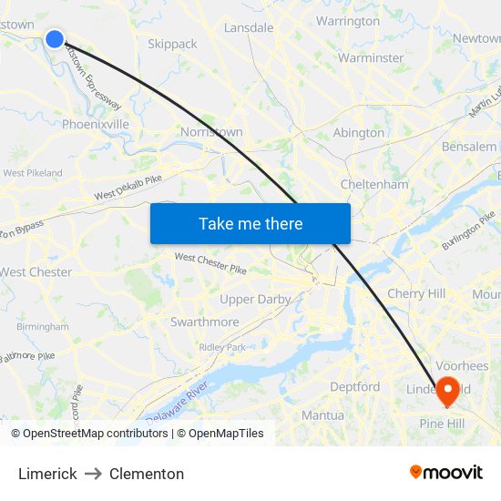 Limerick to Clementon map