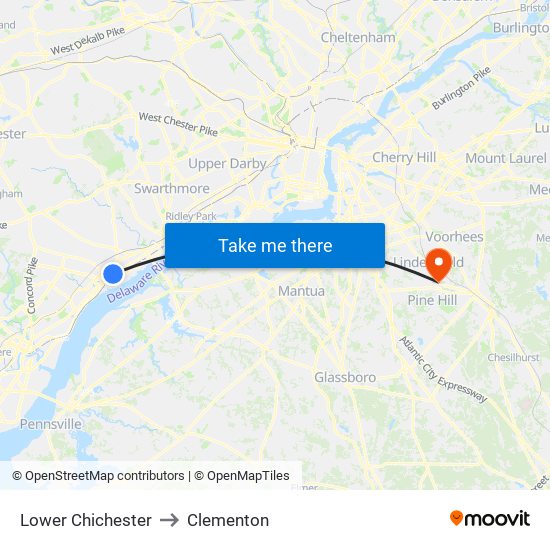 Lower Chichester to Clementon map