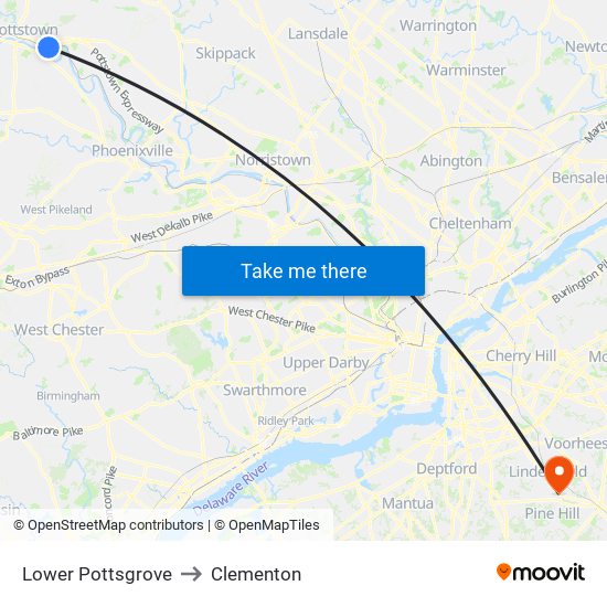 Lower Pottsgrove to Clementon map