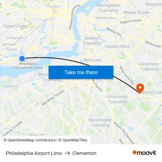 Philadelphia Airport Limo to Clementon map
