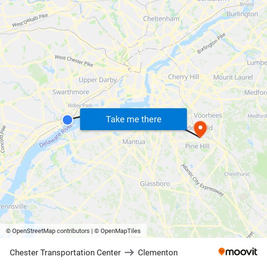 Chester Transportation Center to Clementon map