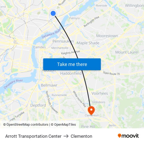 Arrott Transportation Center to Clementon map