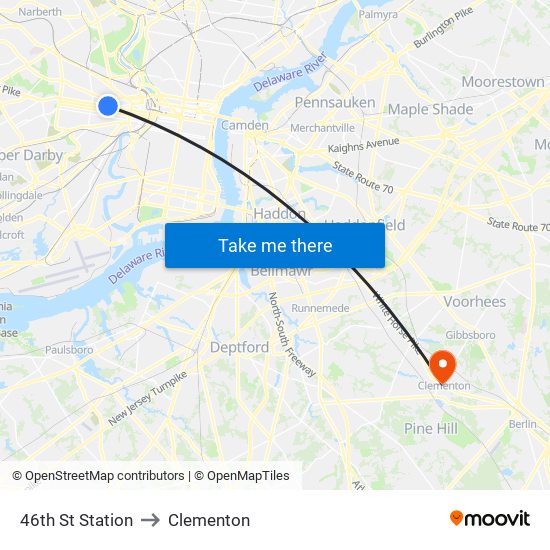 46th St Station to Clementon map