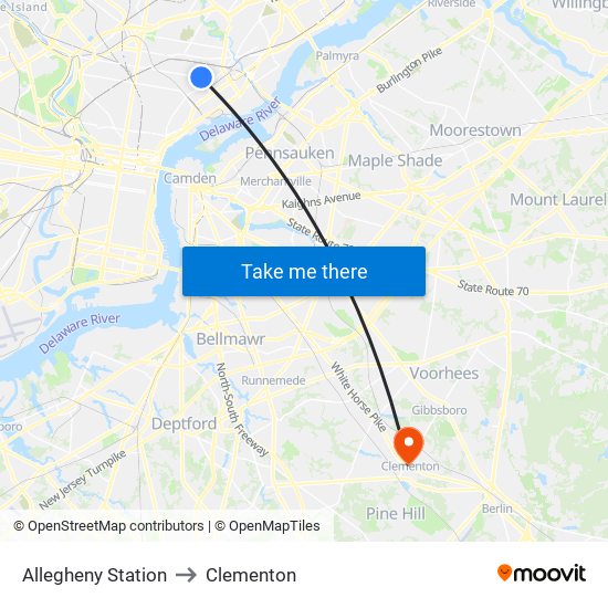 Allegheny Station to Clementon map