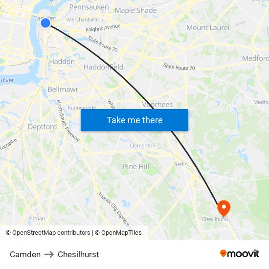 Camden to Chesilhurst map