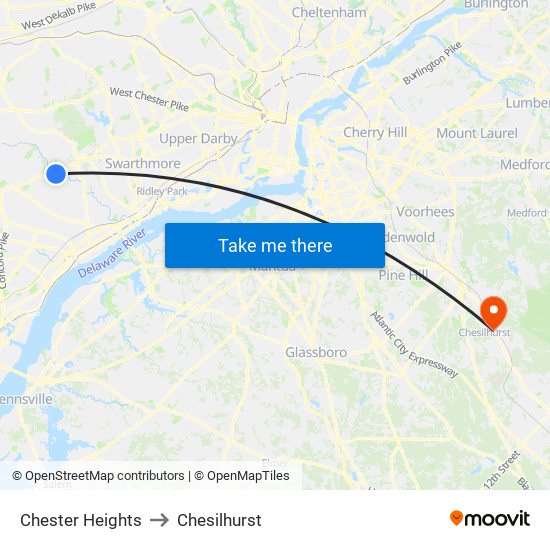 Chester Heights to Chesilhurst map