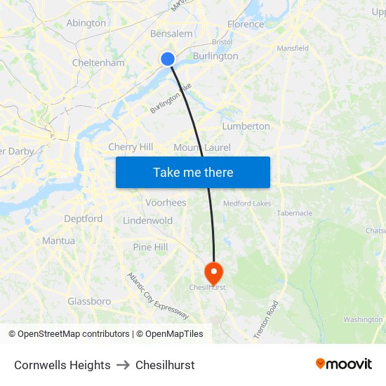 Cornwells Heights to Chesilhurst map