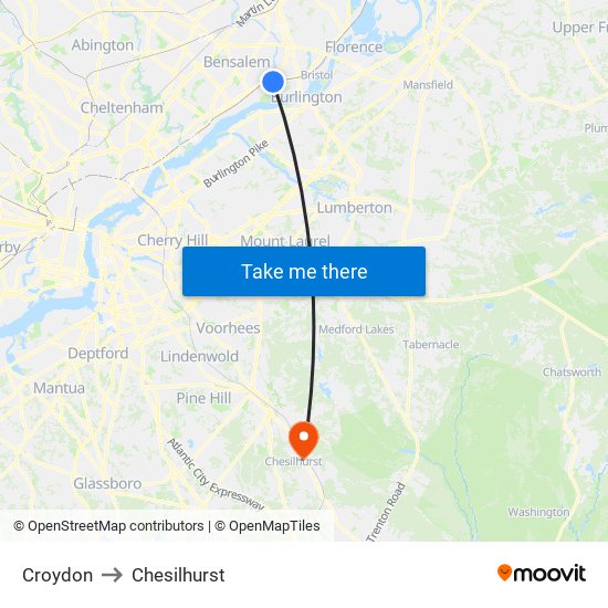 Croydon to Chesilhurst map