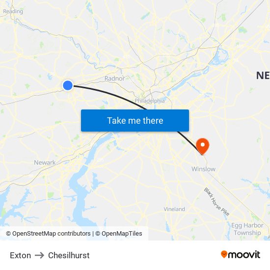 Exton to Chesilhurst map