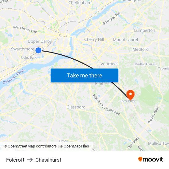 Folcroft to Chesilhurst map