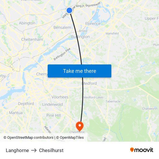 Langhorne to Chesilhurst map