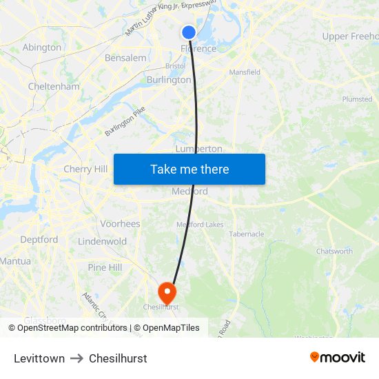 Levittown to Chesilhurst map