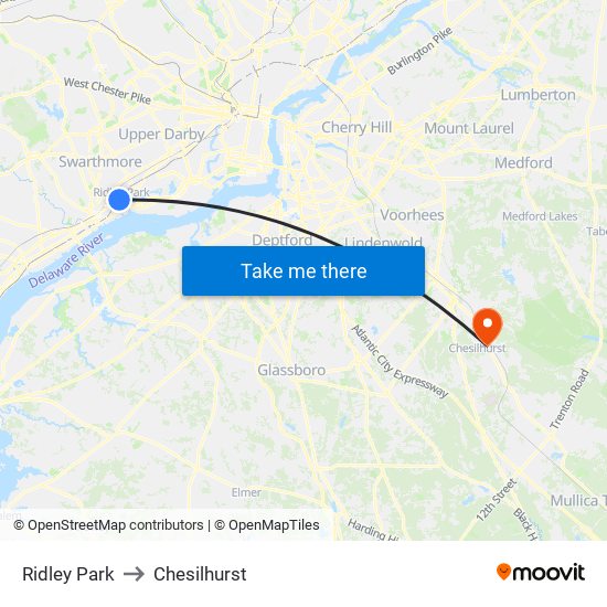 Ridley Park to Chesilhurst map