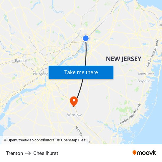 Trenton to Chesilhurst map