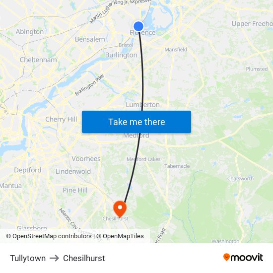 Tullytown to Chesilhurst map