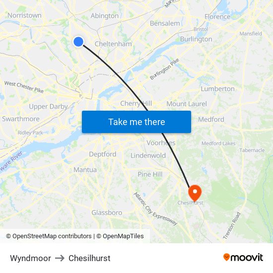 Wyndmoor to Chesilhurst map