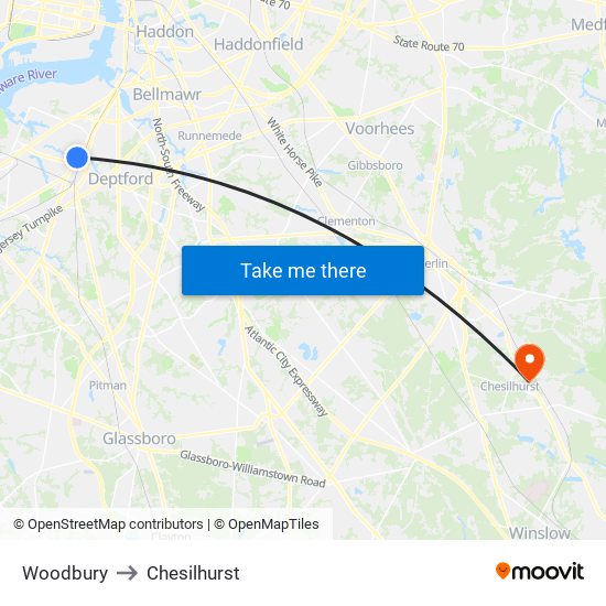 Woodbury to Chesilhurst map