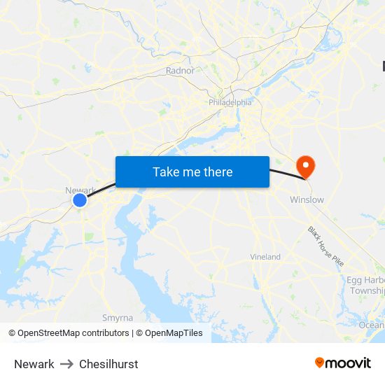 Newark to Chesilhurst map