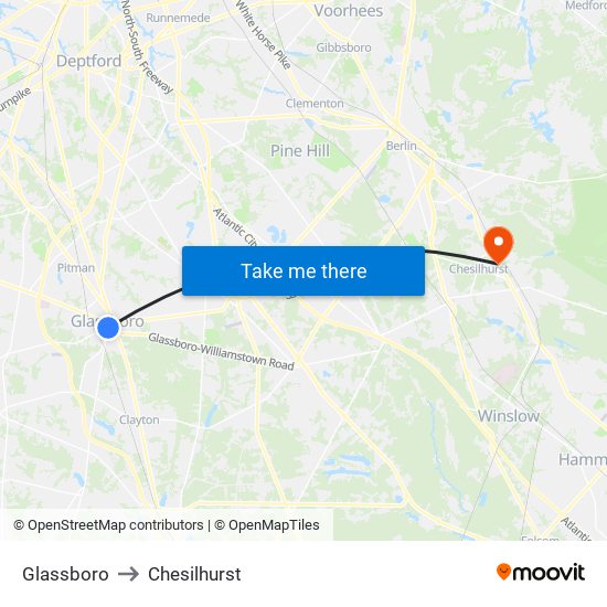 Glassboro to Chesilhurst map