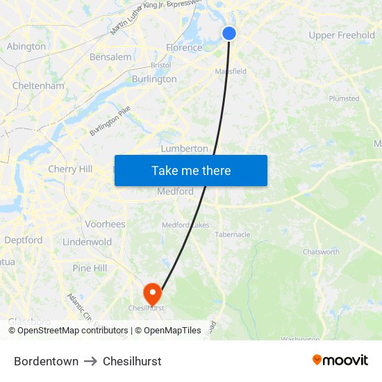 Bordentown to Chesilhurst map