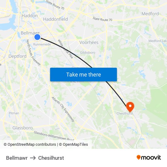 Bellmawr to Chesilhurst map