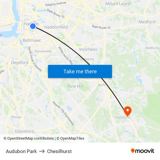 Audubon Park to Chesilhurst map