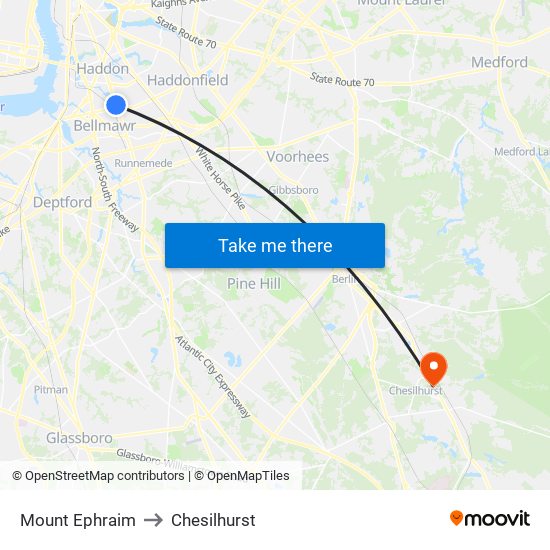 Mount Ephraim to Chesilhurst map