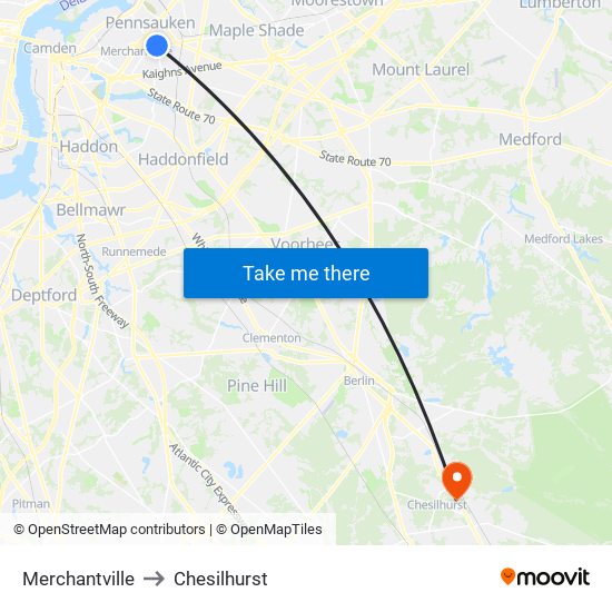 Merchantville to Chesilhurst map